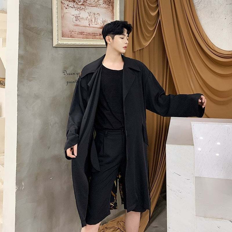 Classic Prints Windproof Men Belted Long Coat