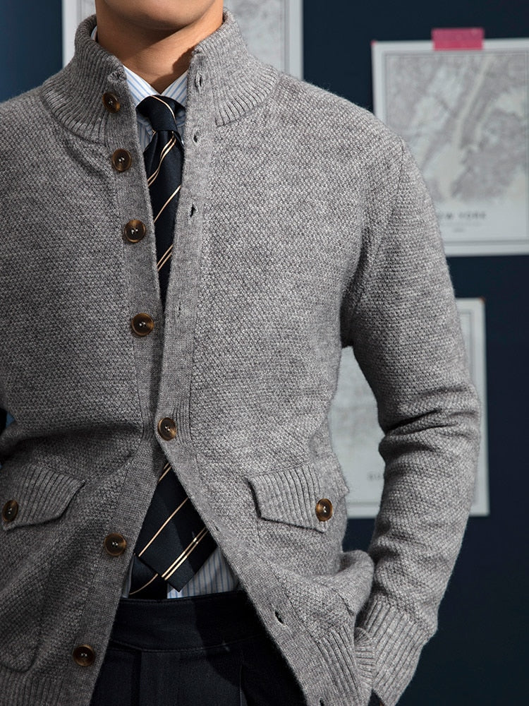 Cárdigan de punto de lana de manga larga