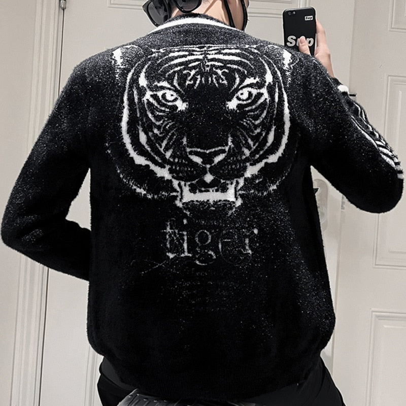 Chaqueta de tigre de carbón negro cálido