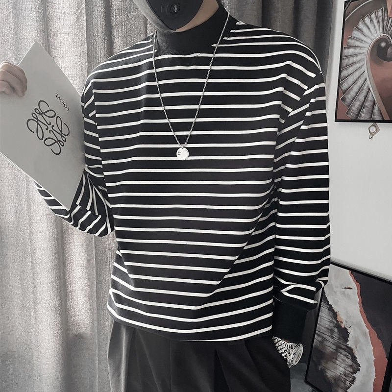 Black White Horizontal Stripes Long Sleeve Sweater