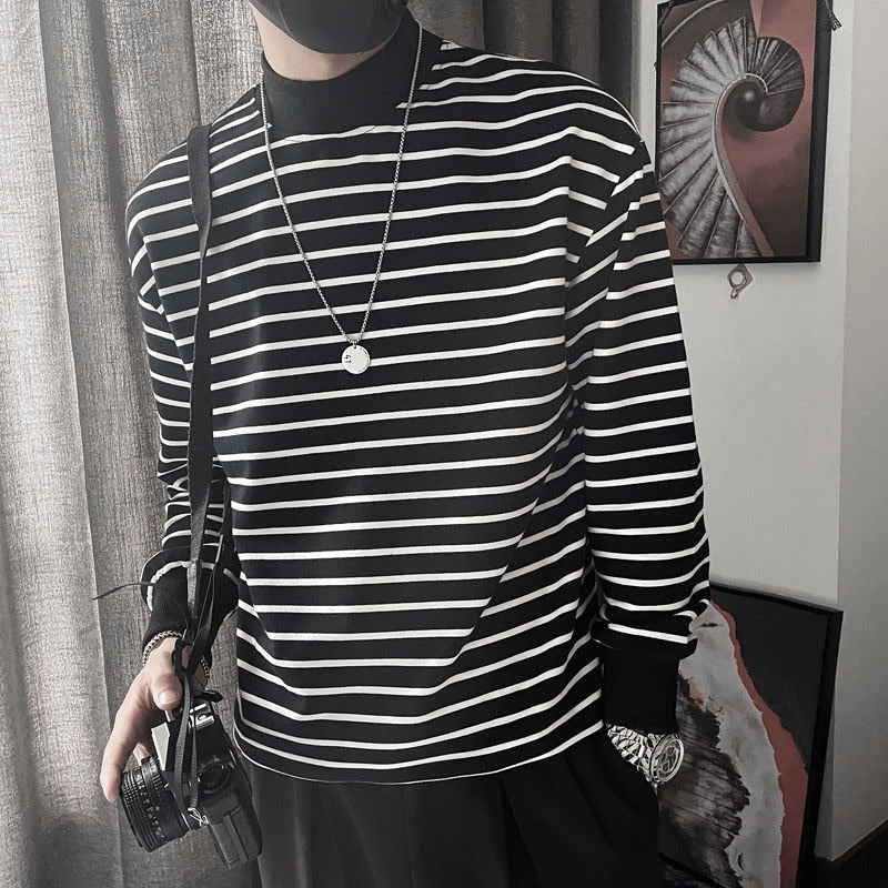 Black White Horizontal Stripes Long Sleeve Sweater