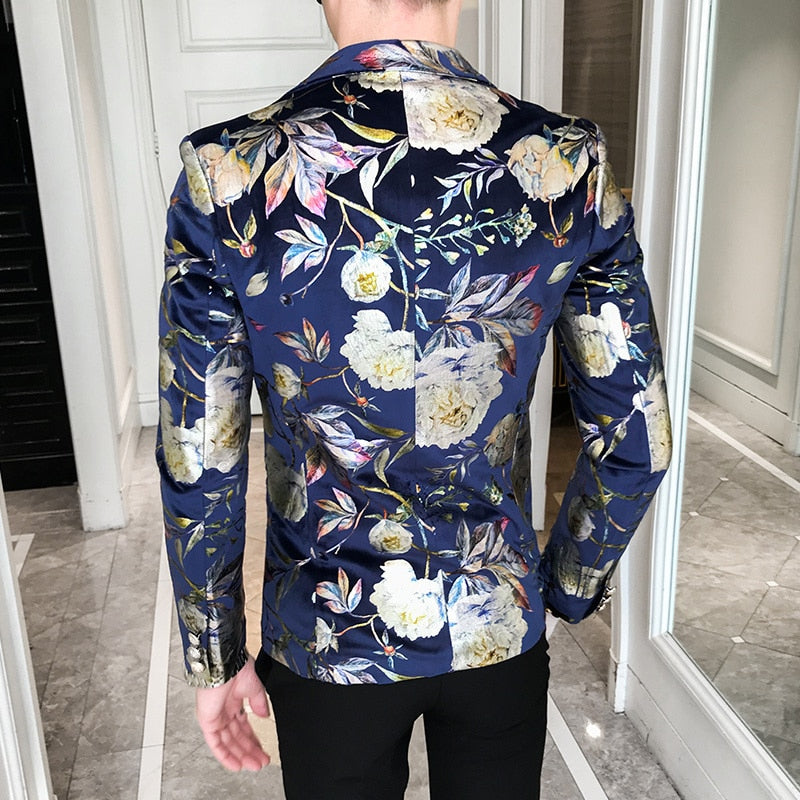 Flower Bloom New Pattern Slim Fit Style Men Blazer