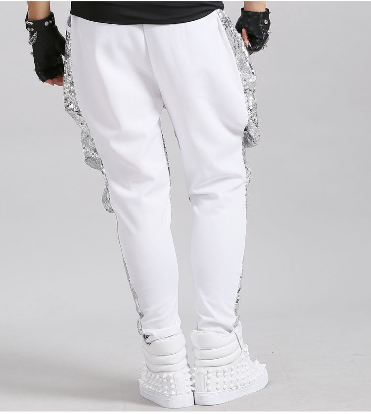 Bright Full Sequins Hip Hop Rock Costume Casual Style Men Harem Pants