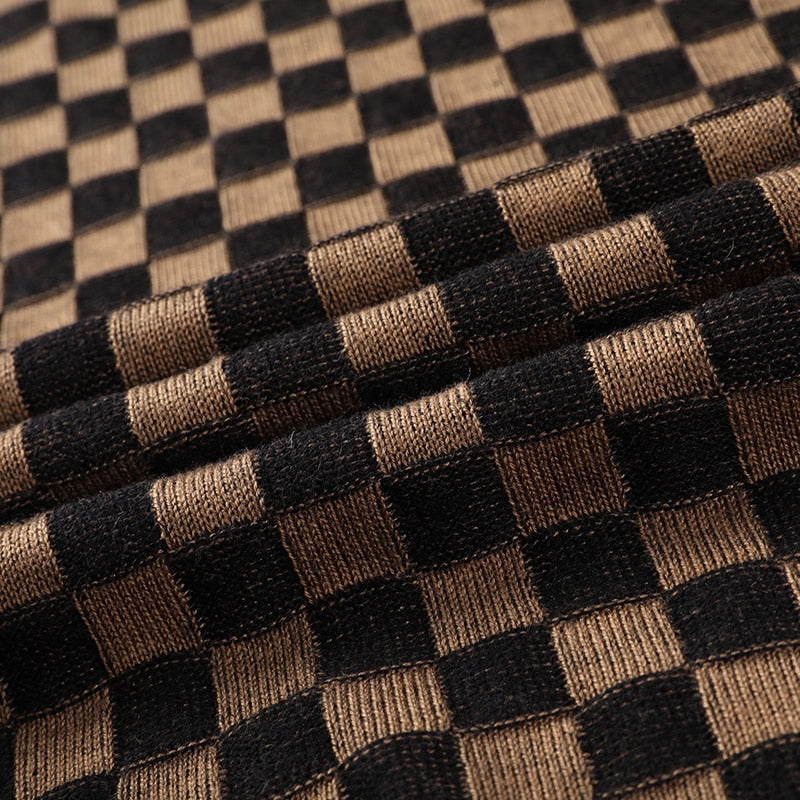 Suéter de poliéster con cuello redondo a cuadros