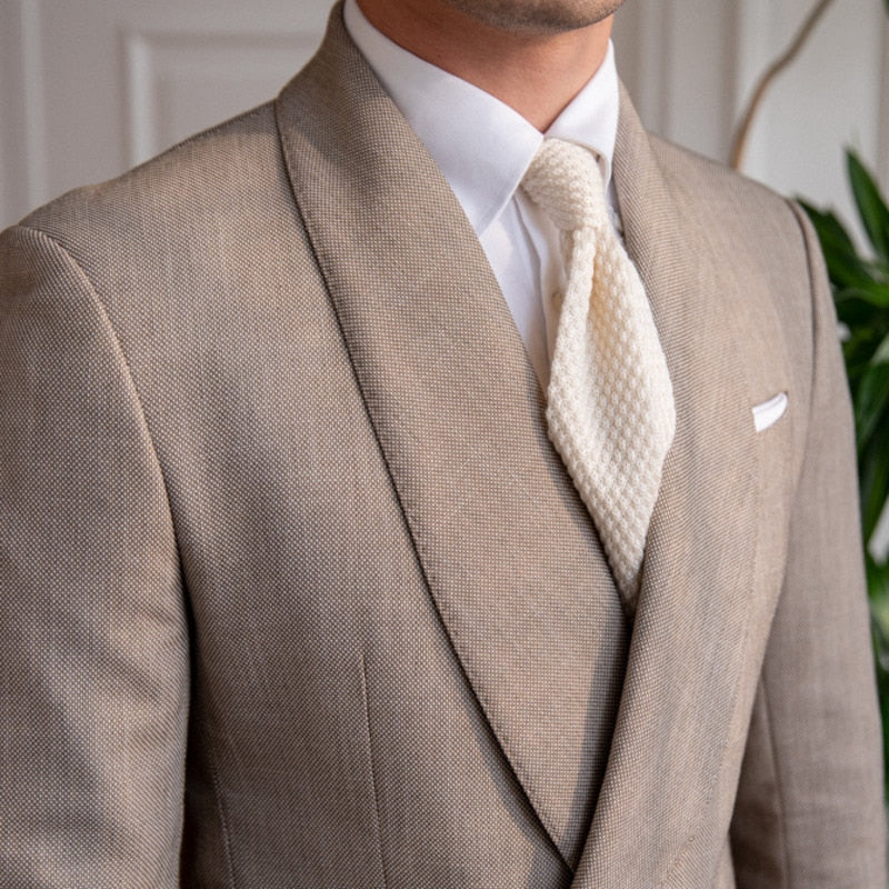 Solid Coffee Brown Color Double Breasted Suit