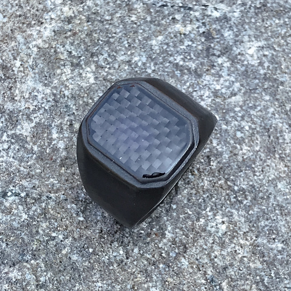 Carbon Pattern Stone Style Stainless Steel Ring