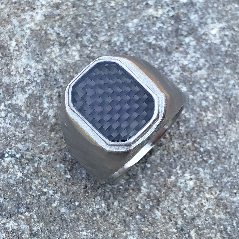 Carbon Pattern Stone Style Stainless Steel Ring