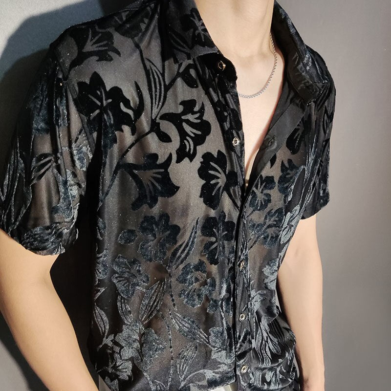 Yellow Black Floral Velvet Shirt