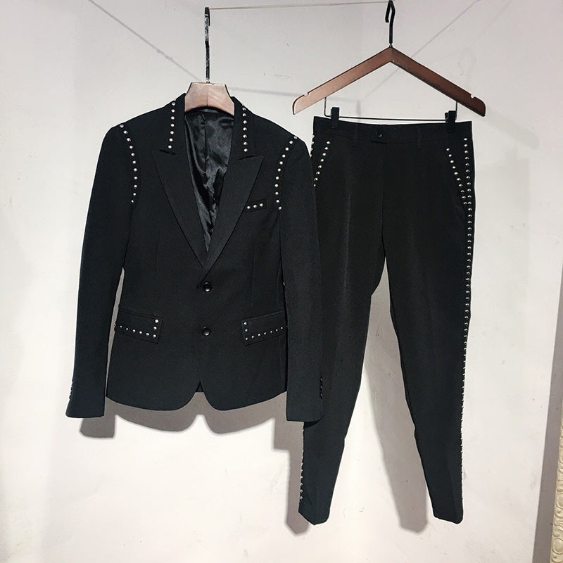 Slim Fit Rivet Lines Men Two Pieces Set