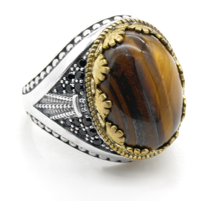 Sterling Silver Marine Onyx Stone Men Fashion Ring