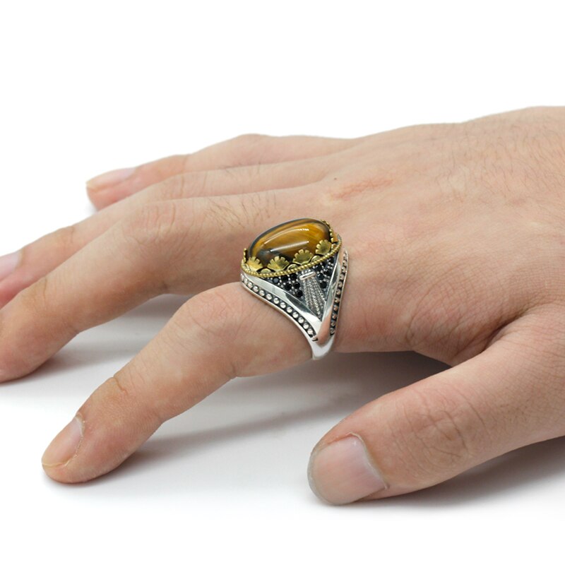 Sterling Silver Marine Onyx Stone Men Fashion Ring