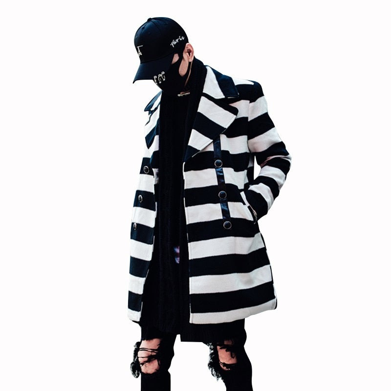 Casual Youth Style Turn Down Collar Striped Design Men Coat - FanFreakz