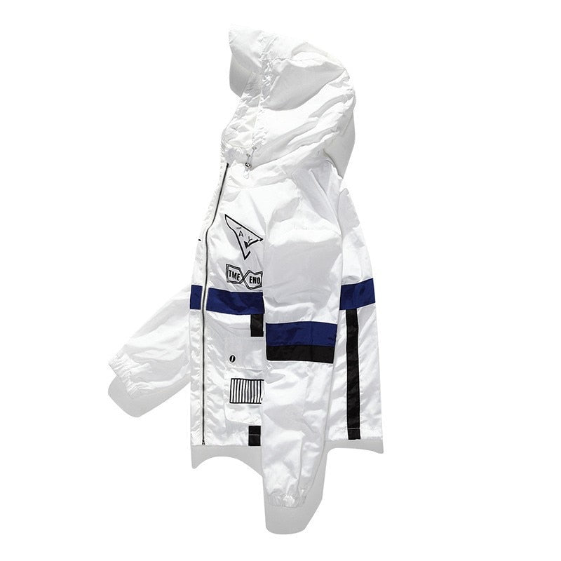 Coupe-vent patchwork noir blanc avec veste homme motif lettre