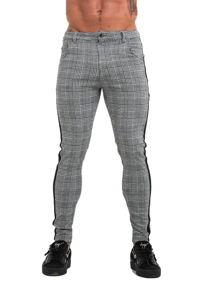 Cotton Grey Plaid with Side Stripe Slim Fit Style Men Trouser