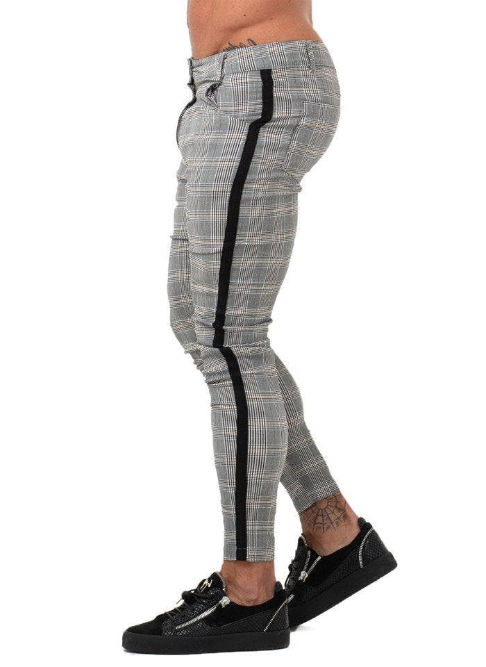 Cotton Grey Plaid with Side Stripe Slim Fit Style Men Trouser