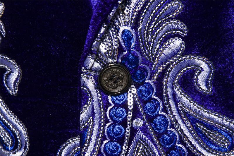 Unique Luxury Costume Stage Embroidered Velvet One Button Style Men Blazer