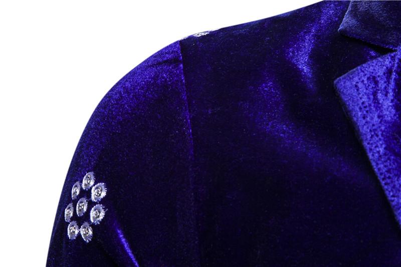 Unique Luxury Costume Stage Embroidered Velvet One Button Style Men Blazer