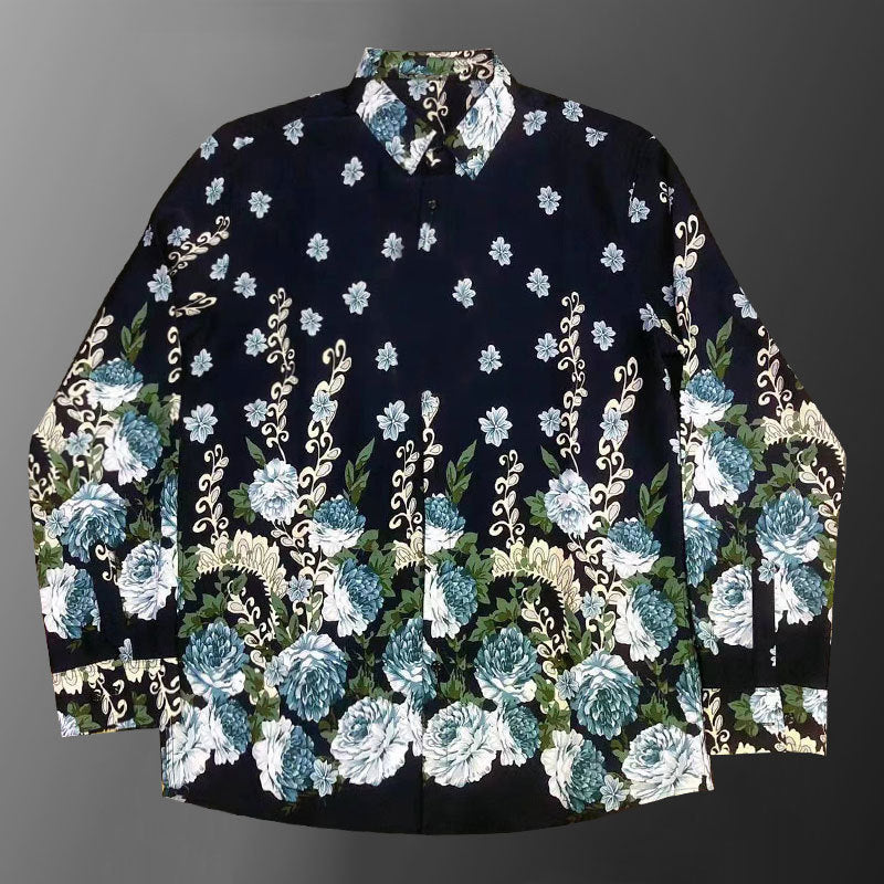 Long Sleeve Vintage Contrast Printed Shirt
