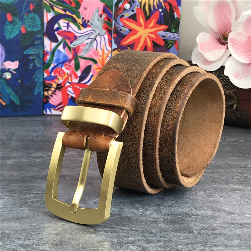 Vintage Style Cow Leather Brass Belt