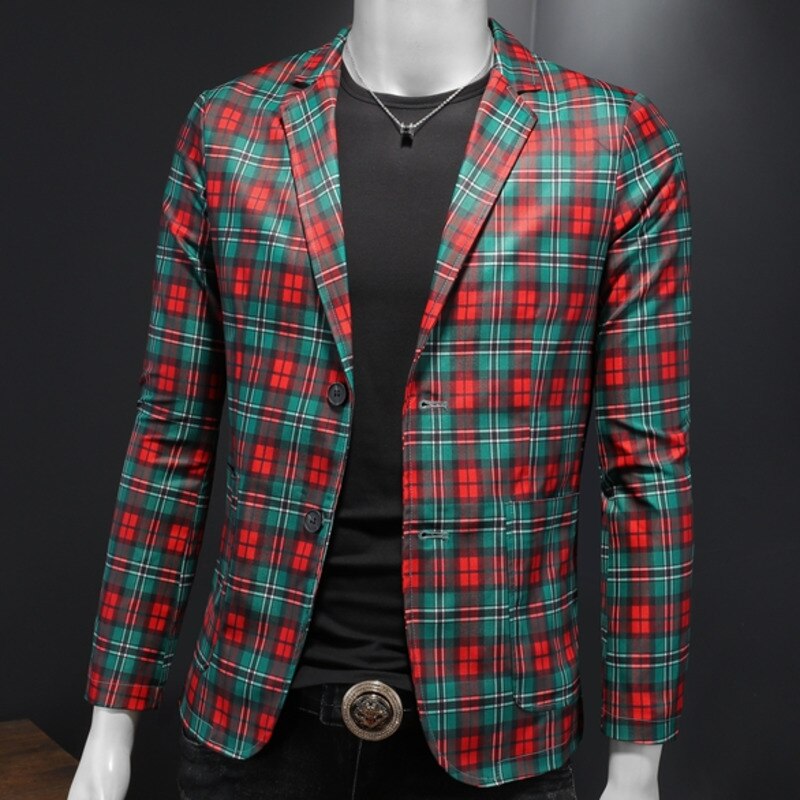Vintage Green-Red Plaid Blazer