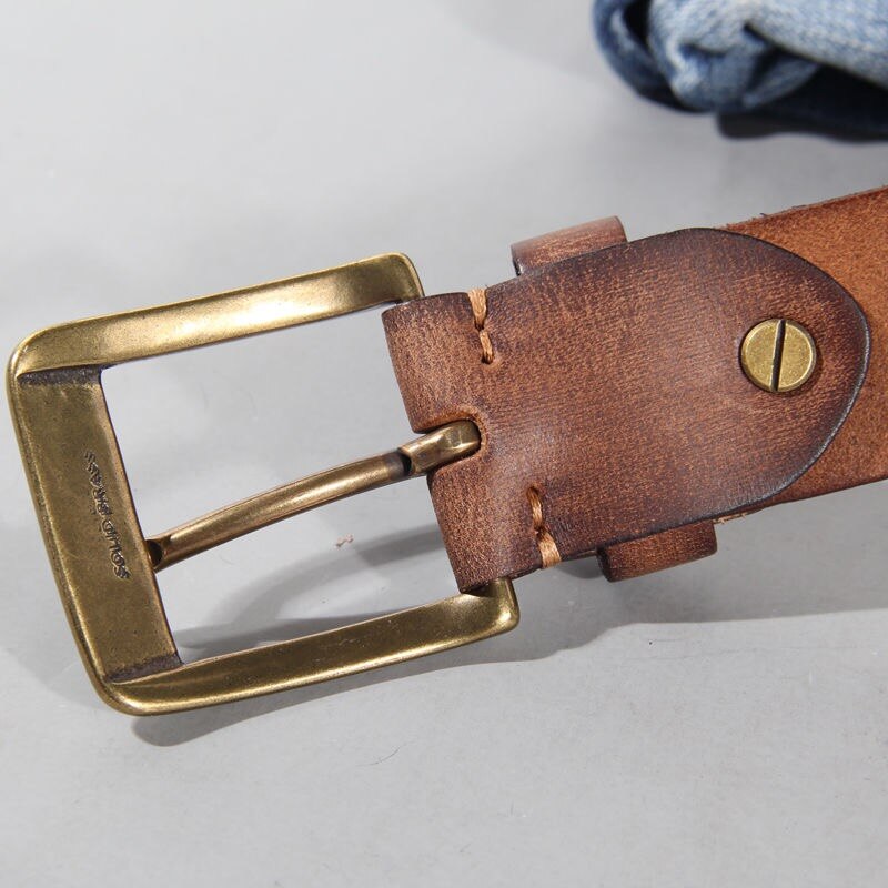 Vintage Solid Copper Buckle Leather Belt