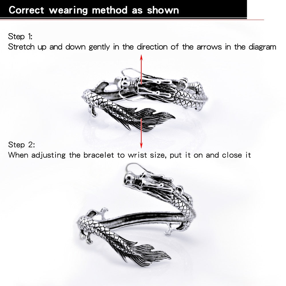 Bracelet Manchette Dragon à Enroulement Vintage