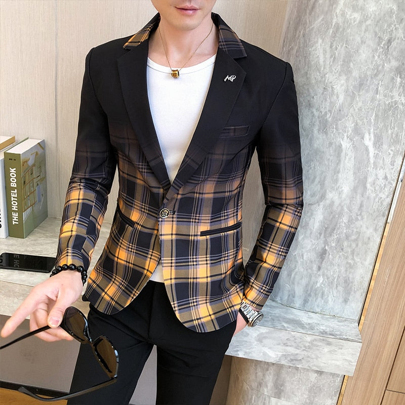 Business Clothing Blazer a cuadros de estilo británico para hombres