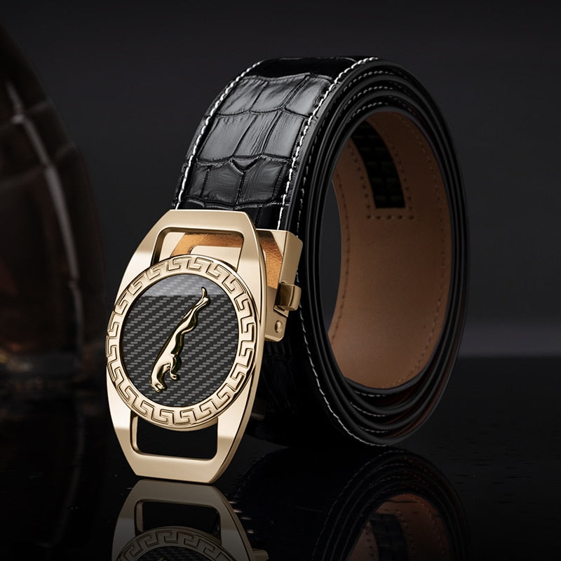 Tiger in Round Buckle Men Leather Belt