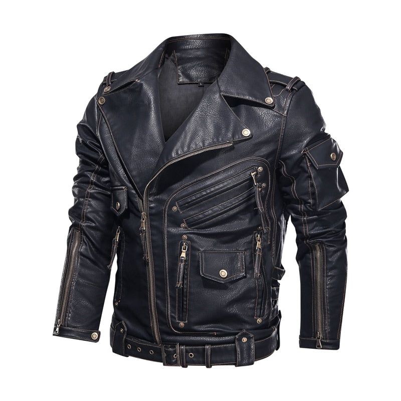 PU Leather Zipper Black Biker Jacket