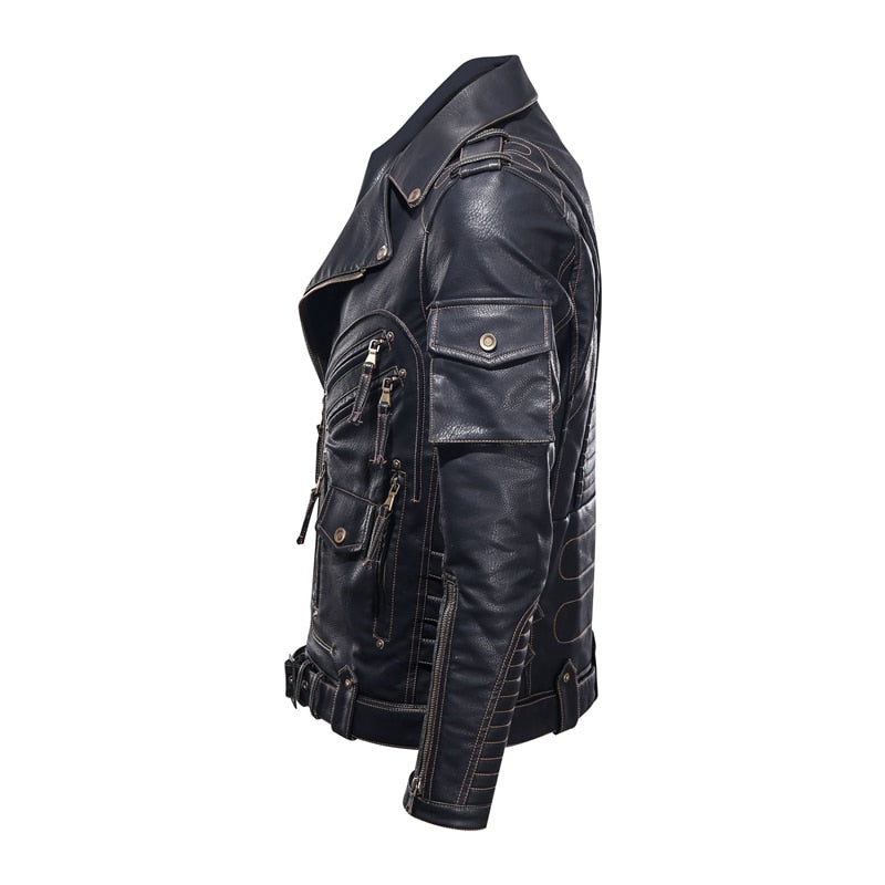 PU Leather Zipper Black Biker Jacket