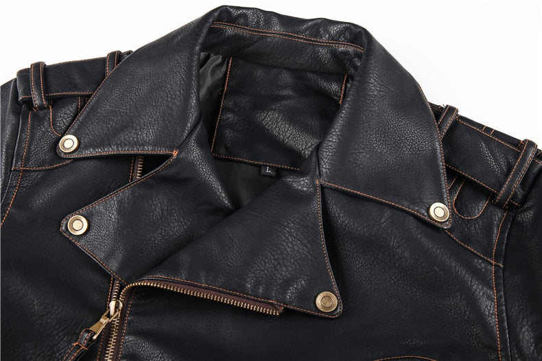 PU Leather Zipper Black Biker Jacket