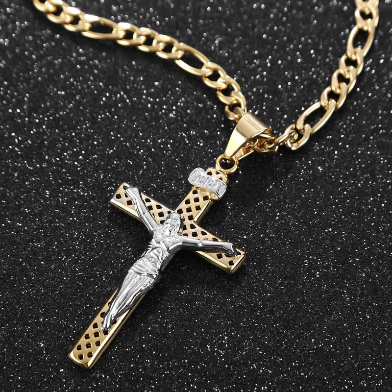 Colgante de cruz cristiana, cadena hueca de acero inoxidable, collares para hombres