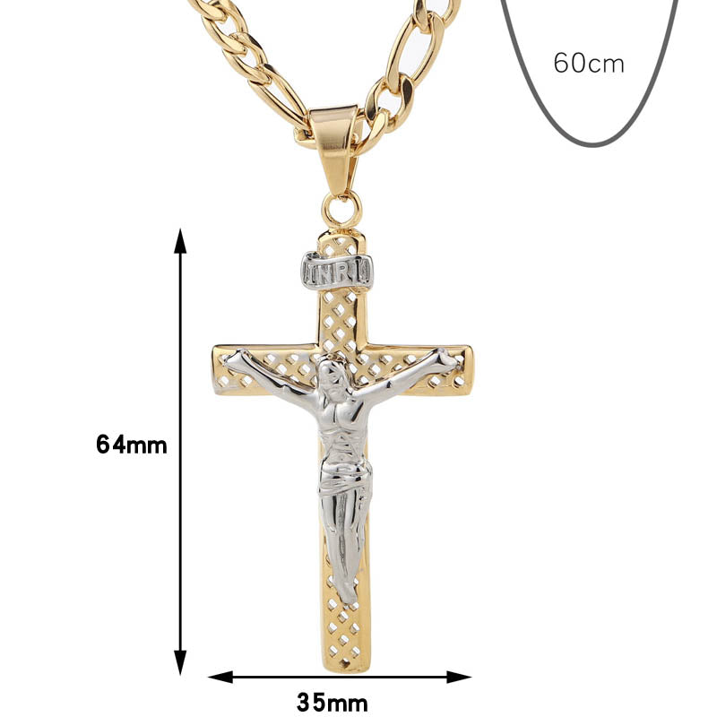 Colgante de cruz cristiana, cadena hueca de acero inoxidable, collares para hombres