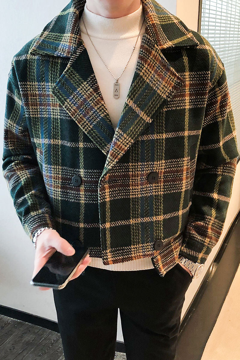 Plaid Polyester Wool Blend Jacket