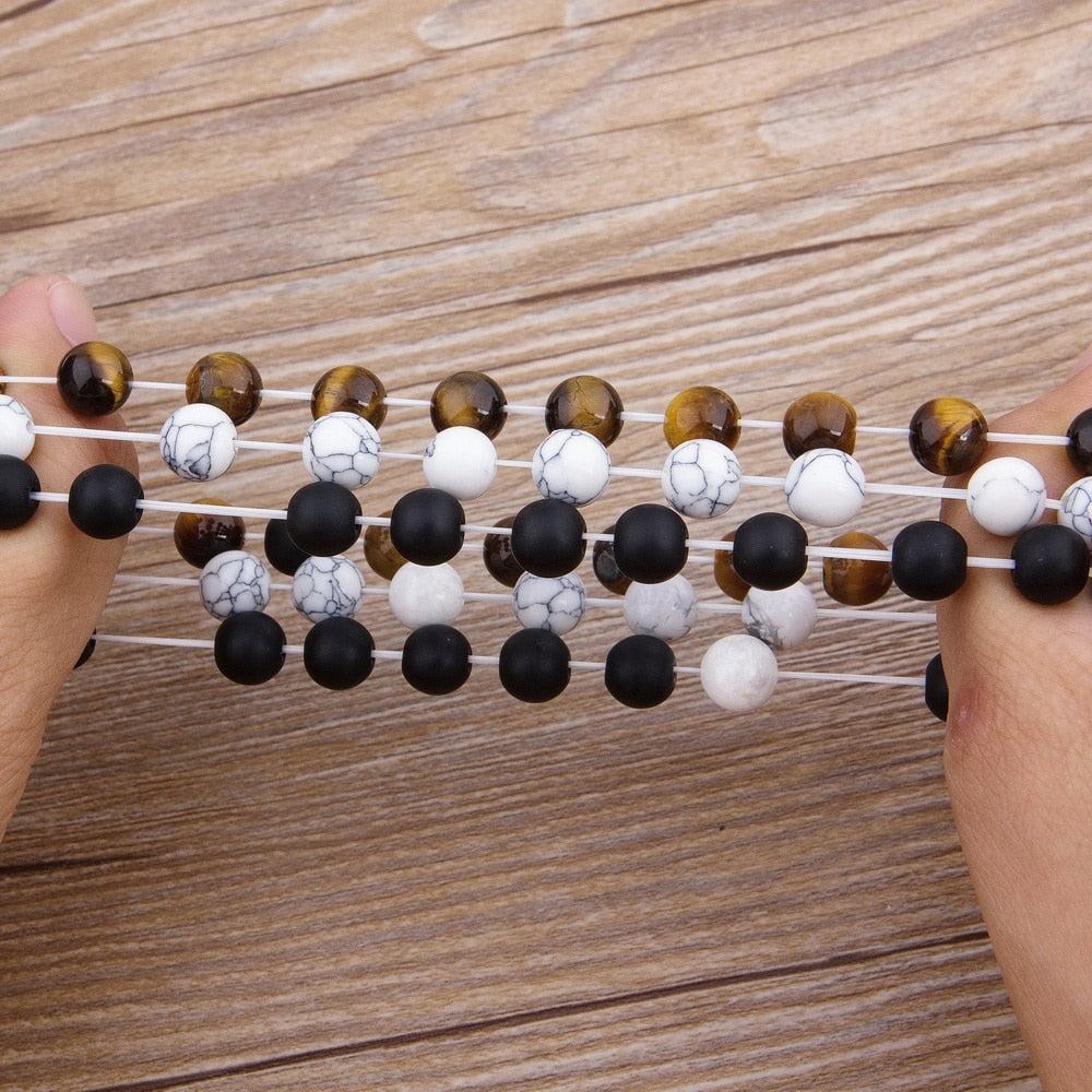 Natural Stone Matte Onyx Stone with Crown Accessories Men Beads Bracelet