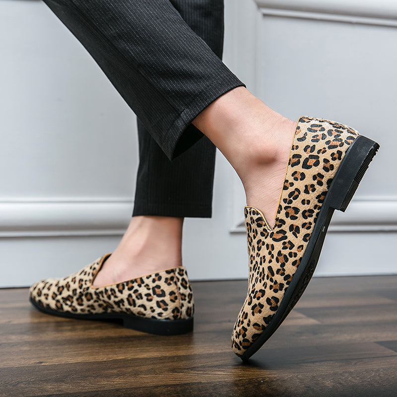 Mocasines clásicos sin cordones de ante de leopardo