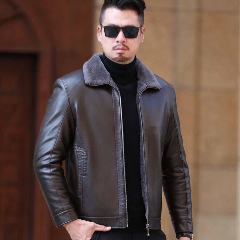 Fur Collar Solid Charcoal Jacket