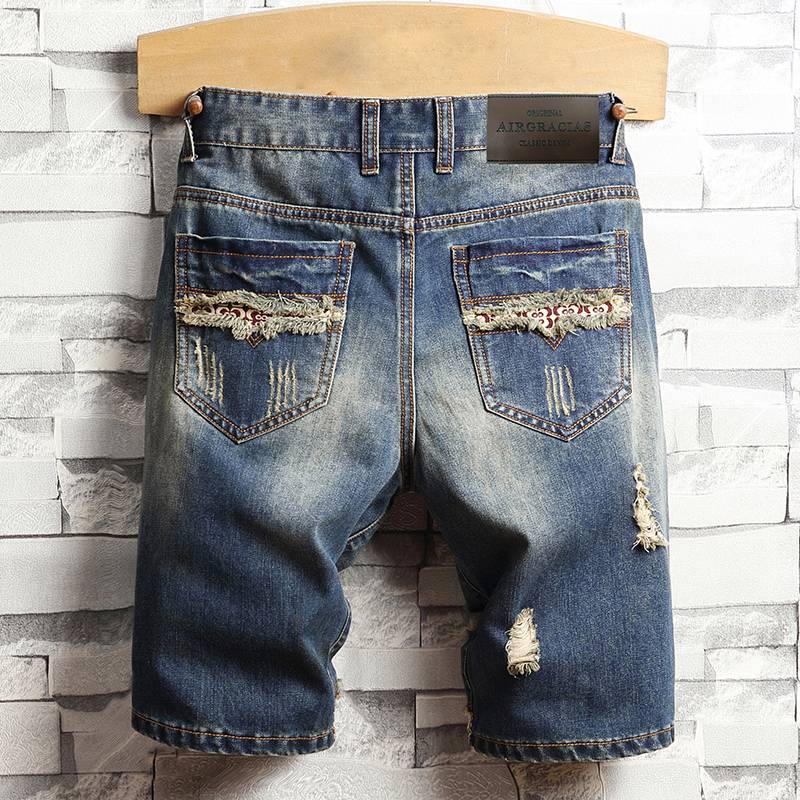 Casual Ripped Knee Length Denim Style Men Shorts