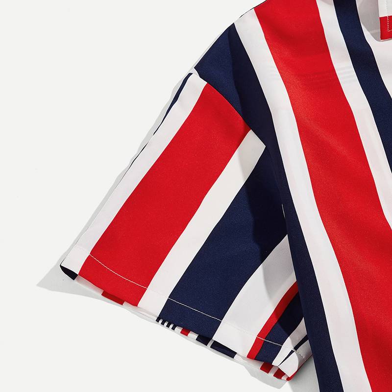 Chemise à manches courtes boutonnée à rayures verticales pour hommes