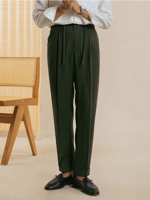Casual Elastic Waist Linen Trousers
