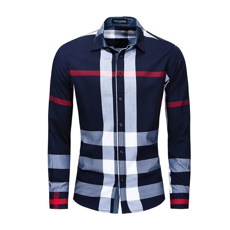 Chemise décontractée à carreaux verticaux pour hommes