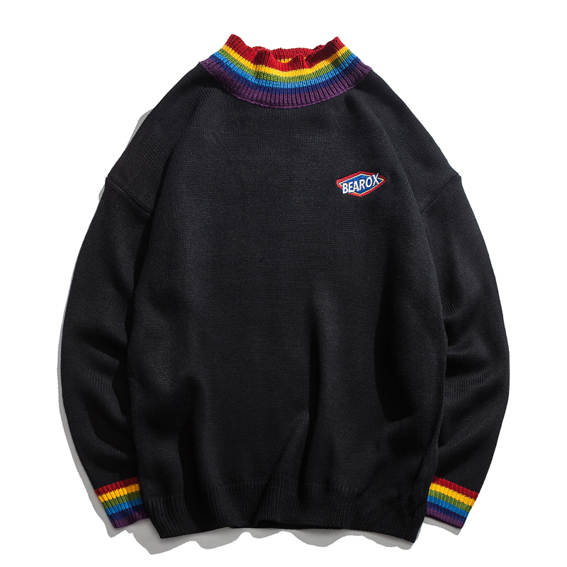 Rainbow Collar Street Style Casual Pullover Hombres Suéter