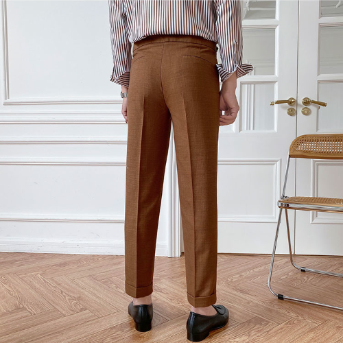 Solid Color High Waist Polyester Trousers