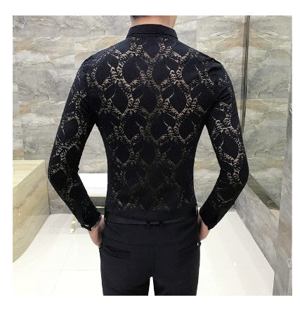Petal Leaves Stylish Lace Long Sleeve Design Men Shirt