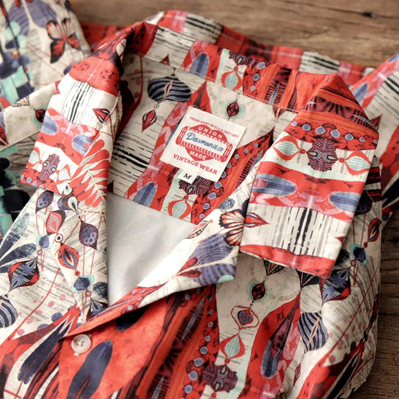 Hawaiian Orange Geometric Print Shirt