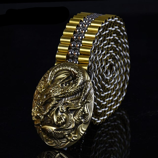 Hebilla tallada en cobre con cinturón de acero inoxidable para hombre