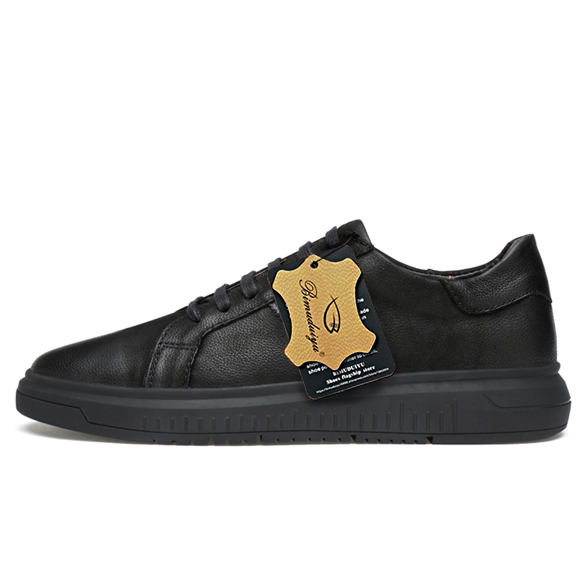Black Genuine Leather Low Top Rubber Sole Sneakers