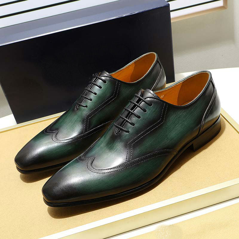 Excelente negro verde hecho a mano Wingtip hombres Oxfords zapatos