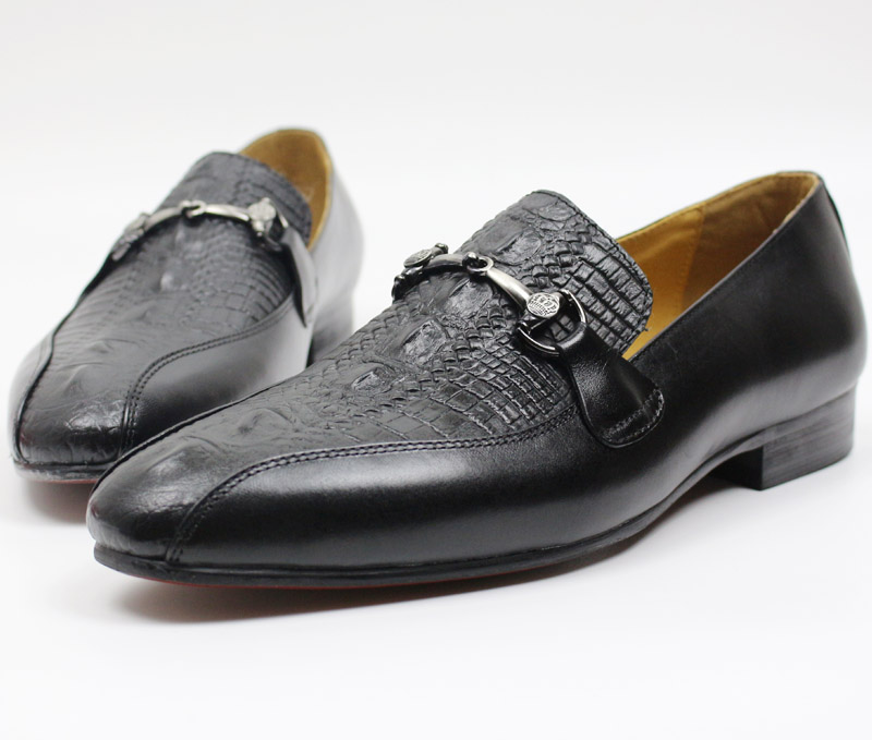 Chain Strap Slip On Brown Black Leather Men Loafers Shoes