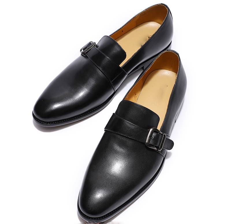 Luxury Loafers Genuine Leather Single Monk Strap Slip On Men Shoes